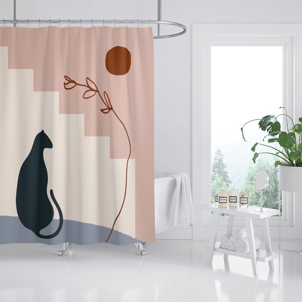 Disney Abstract Sun & Flower Shower Curtain, Black Cat Bathroom Set, Waterproof & Washable Shower Curtain with Hooks - Image 2