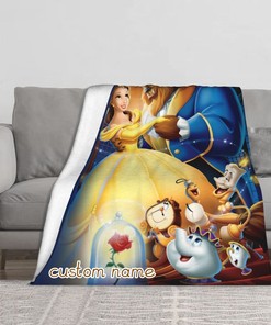 Disney Beauty and the Beast Double Layer Blanket with Custom Name, Bedroom Decor for Christmas
