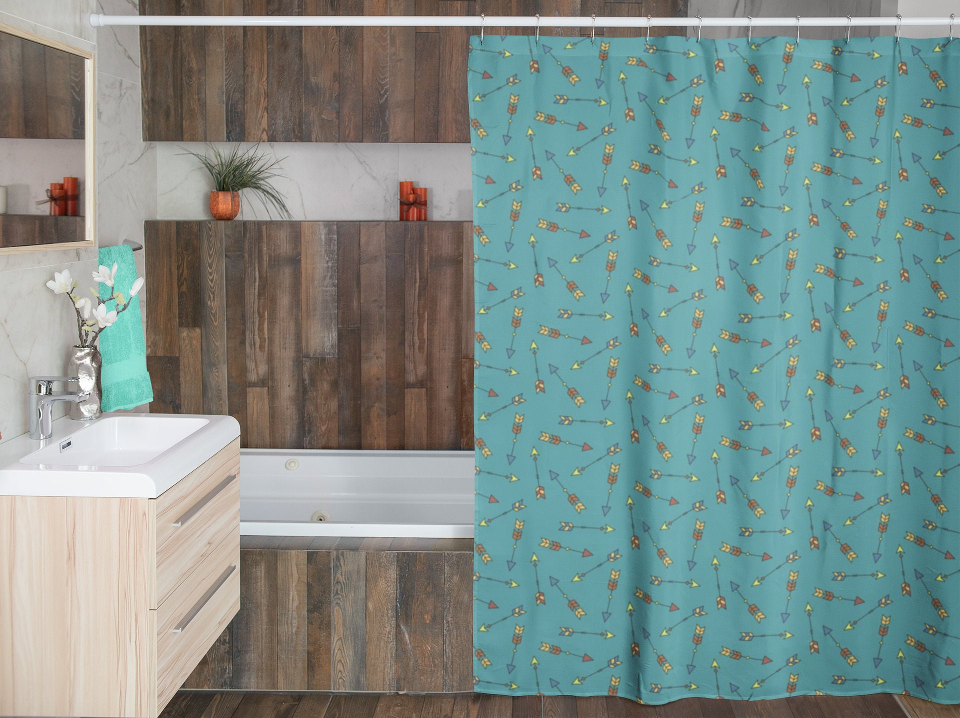 Disney Blanket Kinder Bad Duschvorhang, eklektischer Teal Blue Arrows Duschvorhang - Image 3