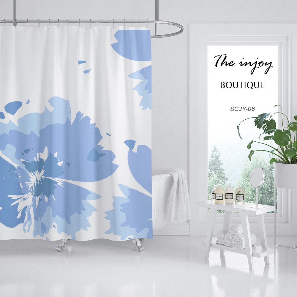 Disney Blue Flower Extra Thick Curtain, Heavy Duty Polyester Fabric Shower Curtains, Modern and Unique Waterproof Decor - Image 2