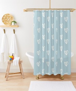 Disney Blue Hearts Love Boho Shower Curtain, Eco-Friendly Waterproof Material, Wrapped in Boho Leaves Curtain