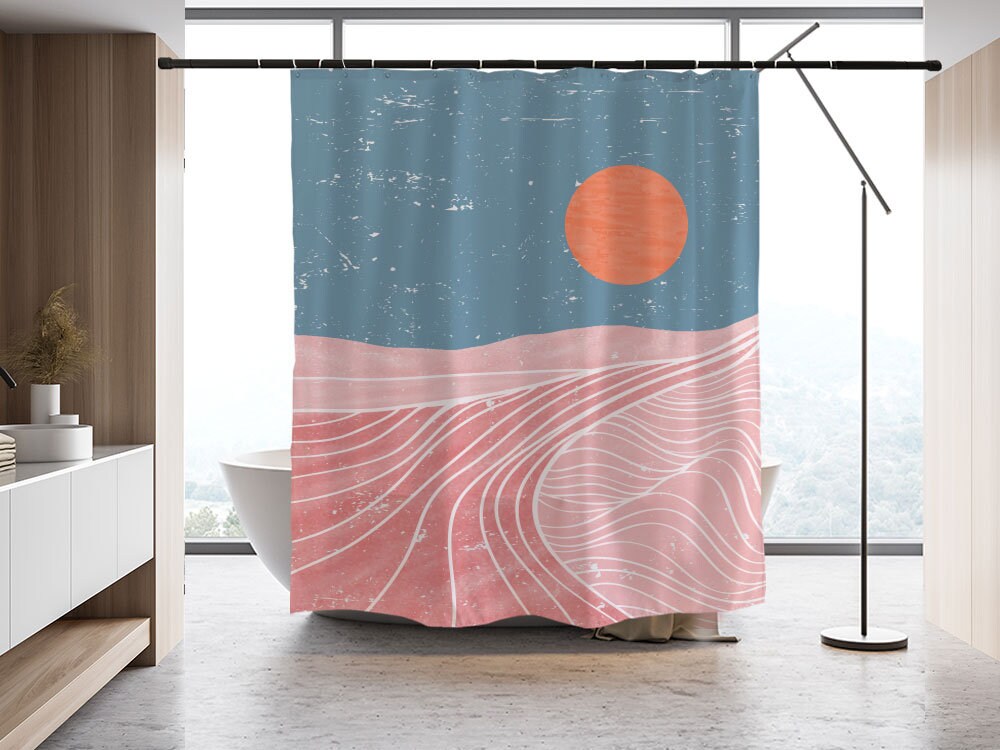 Disney Blue Sky Fabric Shower Curtain, a Pink Sunrise Landscape with Custom Sizes, Perfect for a Relaxing Decor - Image 2