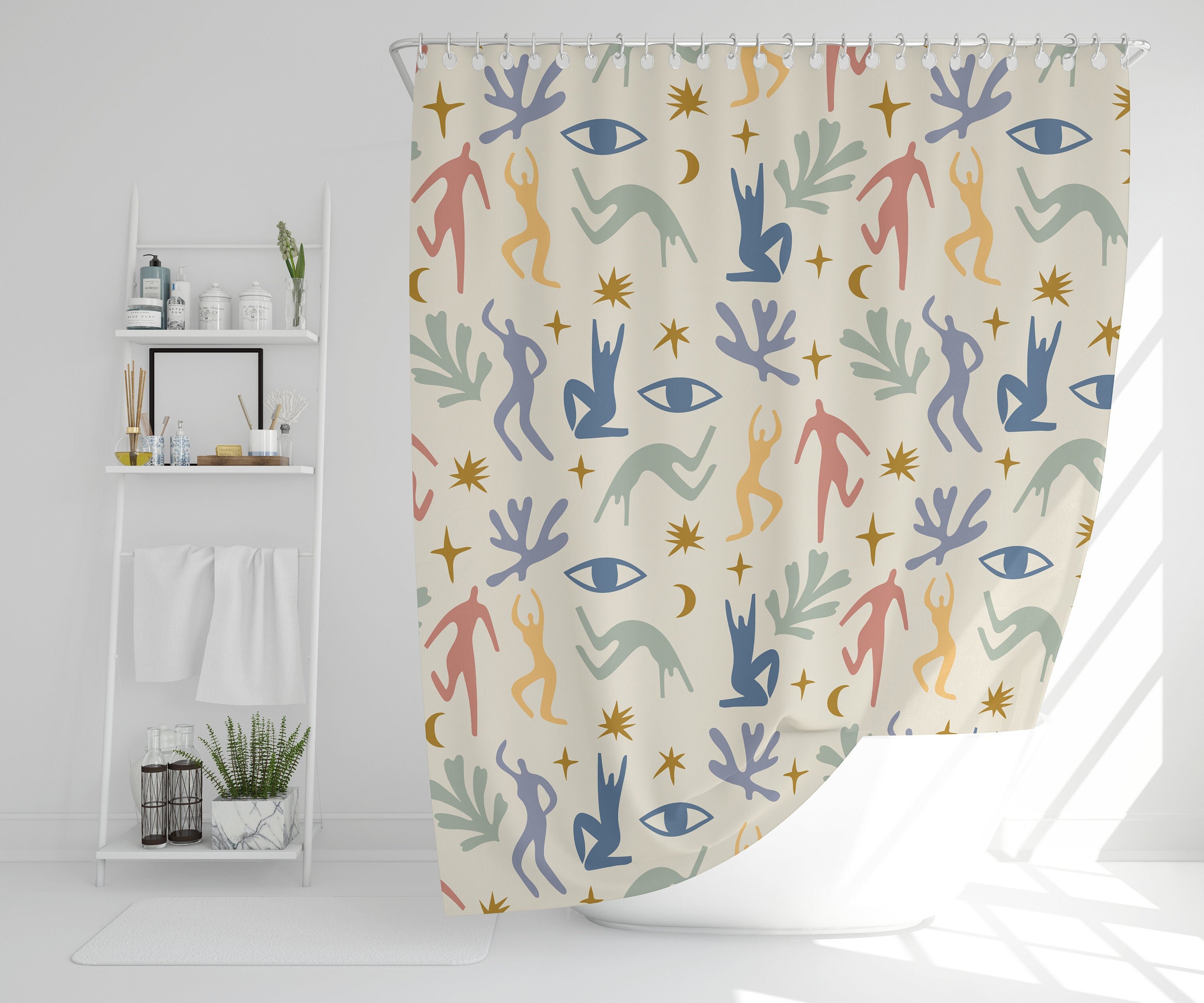 Disney Boho Abstract Matisse Patterns Shower Curtain, Trendy and Eco-Friendly Waterproof Decor with Hooks Included - Image 2