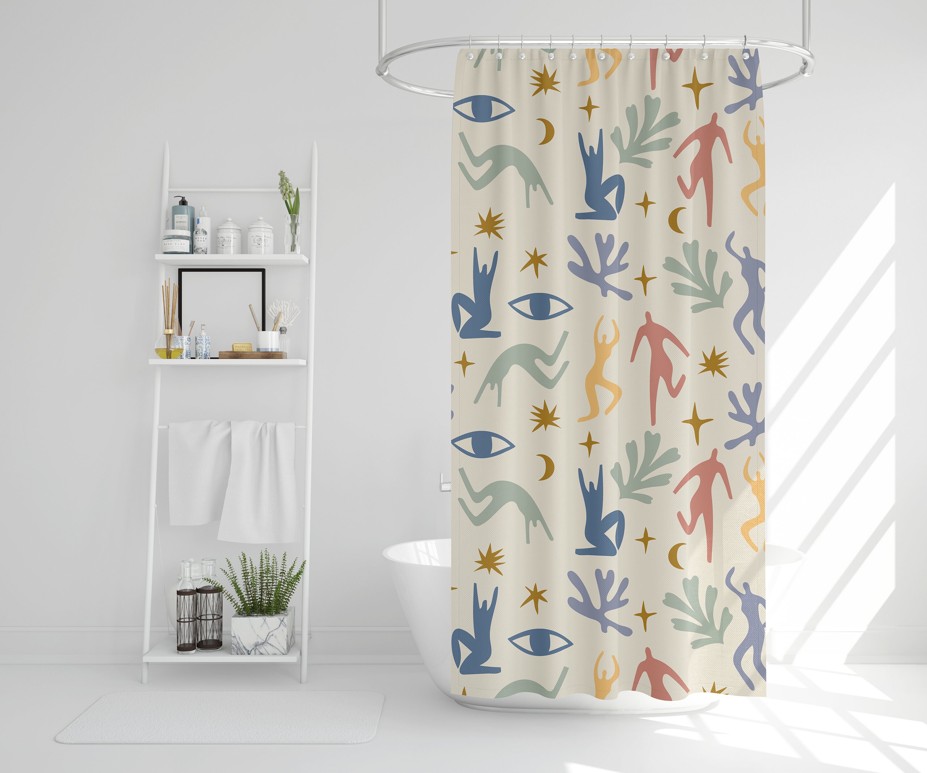 Disney Boho Abstract Matisse Patterns Shower Curtain, Trendy and Eco-Friendly Waterproof Decor with Hooks Included - Image 3