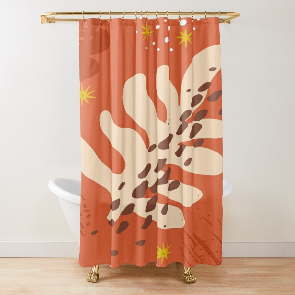 Disney Boho Botanic Abstract Patterns Shower Curtain, Trendy and Eco-Friendly Decoration with Hooks Included - Image 2