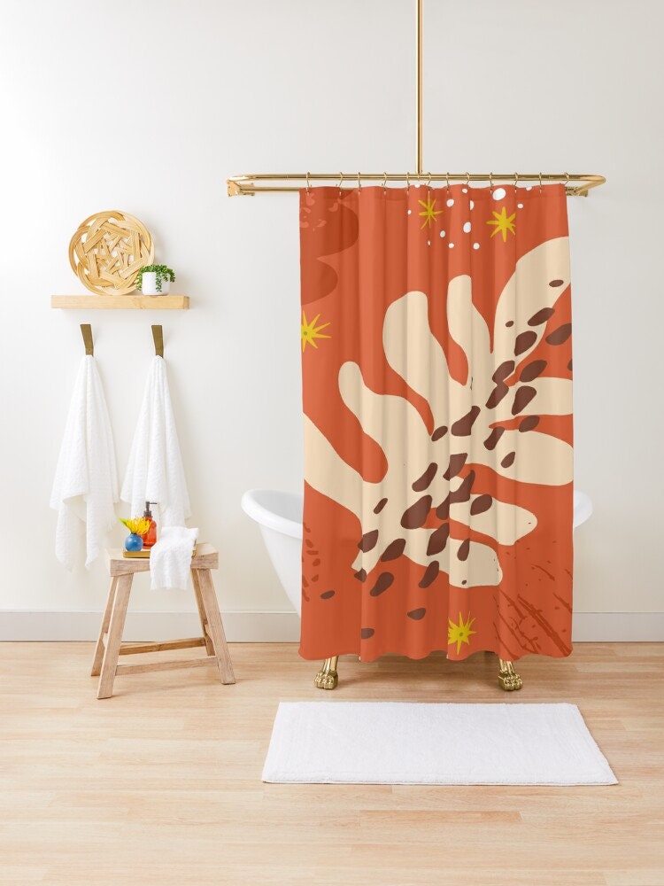 Disney Boho Botanic Abstract Patterns Shower Curtain, Trendy and Eco-Friendly Decoration with Hooks Included - Image 3