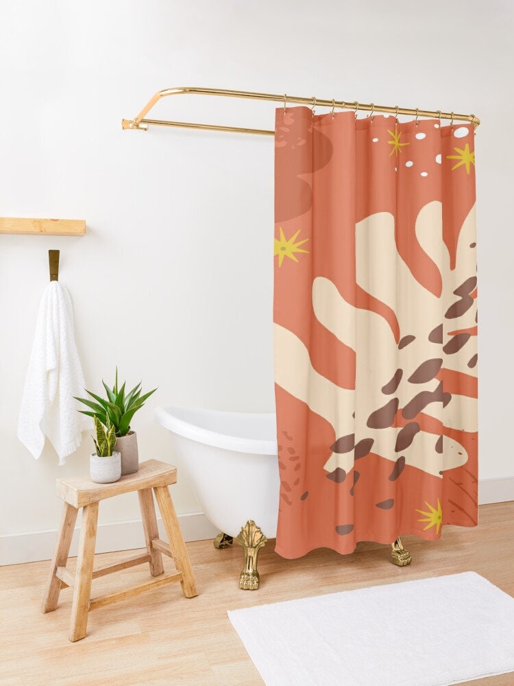 Disney Boho Botanic Abstract Patterns Shower Curtain, Trendy and Eco-Friendly Decoration with Hooks Included - Image 4