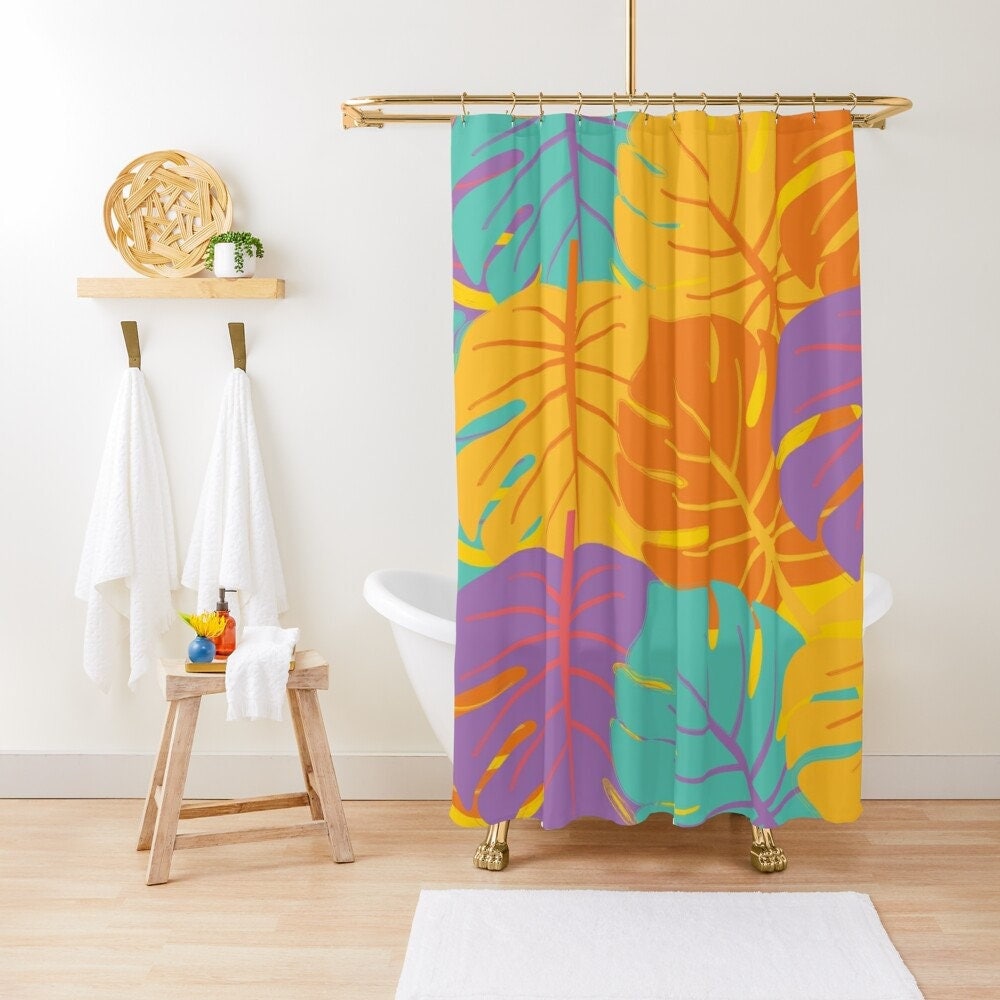 Disney Boho Botanic Shower Curtain, Colorful Curtain, Floral Bathroom Decor, Flowers, Eco-Friendly Material
