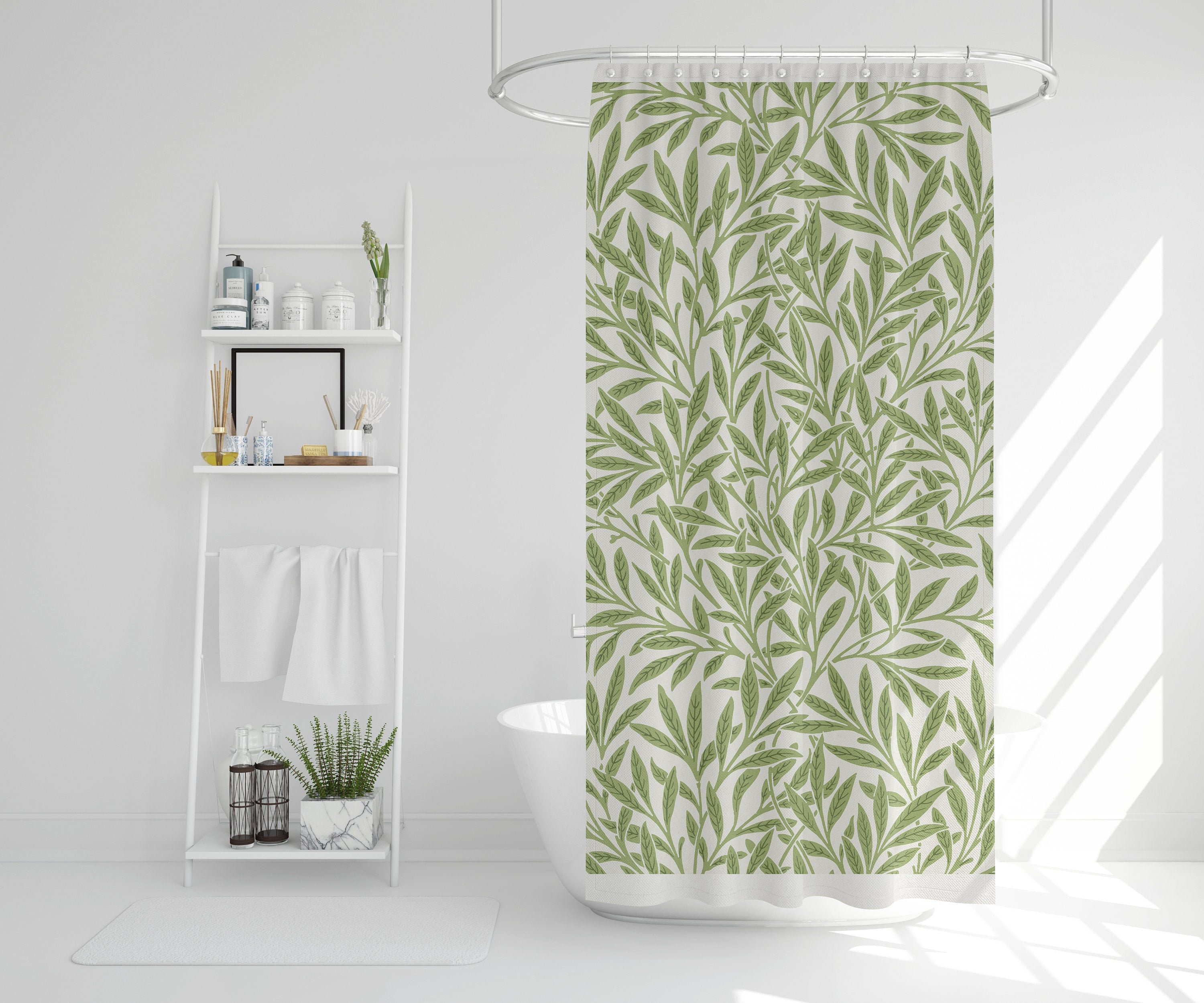 Disney Boho Botanical Shower Curtain, Eco-Friendly Waterproof Art Nouveau Green Leaves Tropical Decor with Hooks - Image 2