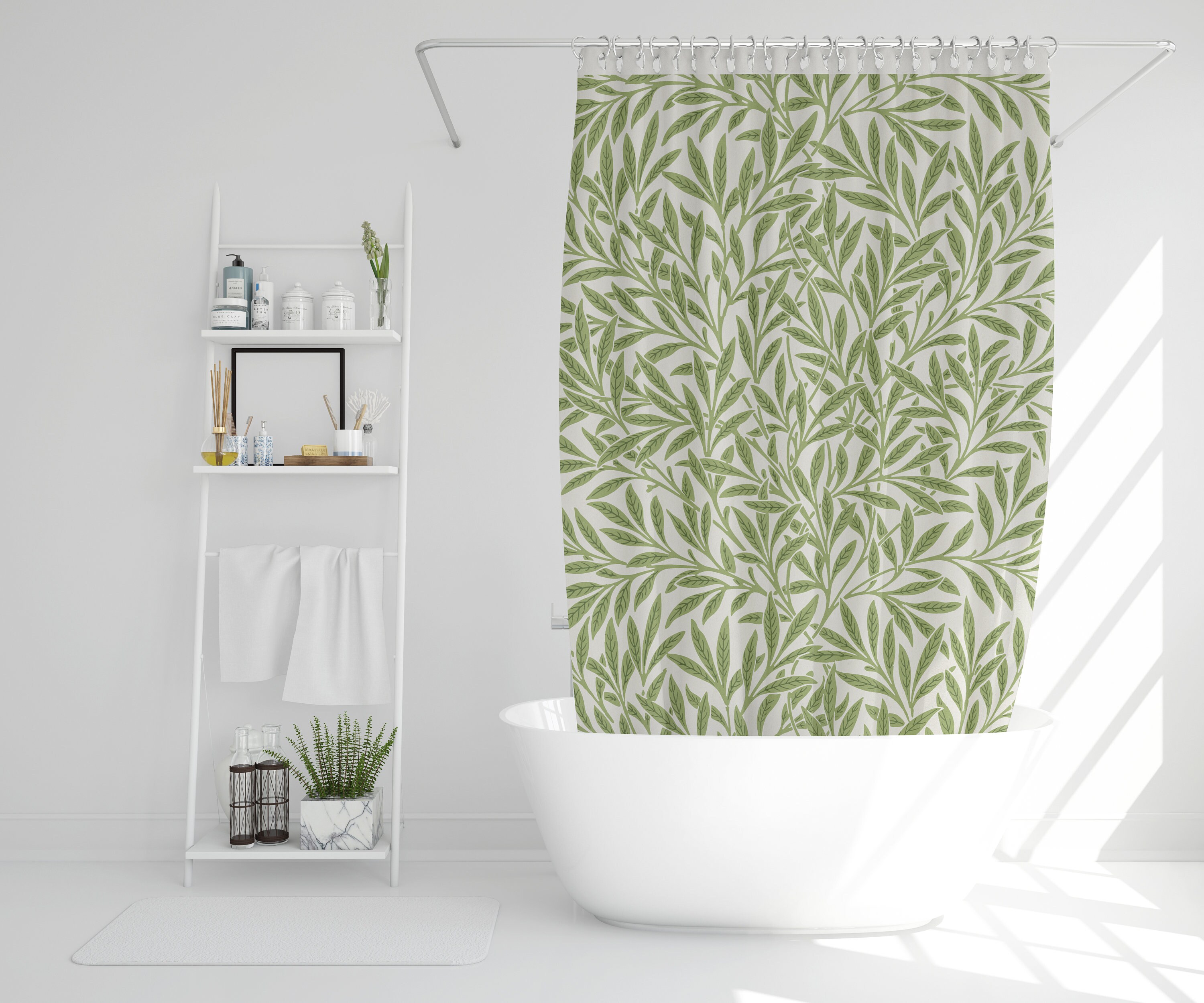 Disney Boho Botanical Shower Curtain, Eco-Friendly Waterproof Art Nouveau Green Leaves Tropical Decor with Hooks - Image 3