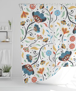 Disney Boho Colorful Floral Botanical Shower Curtain, Unique Gift and Eco-Friendly Polyester Waterproof Design