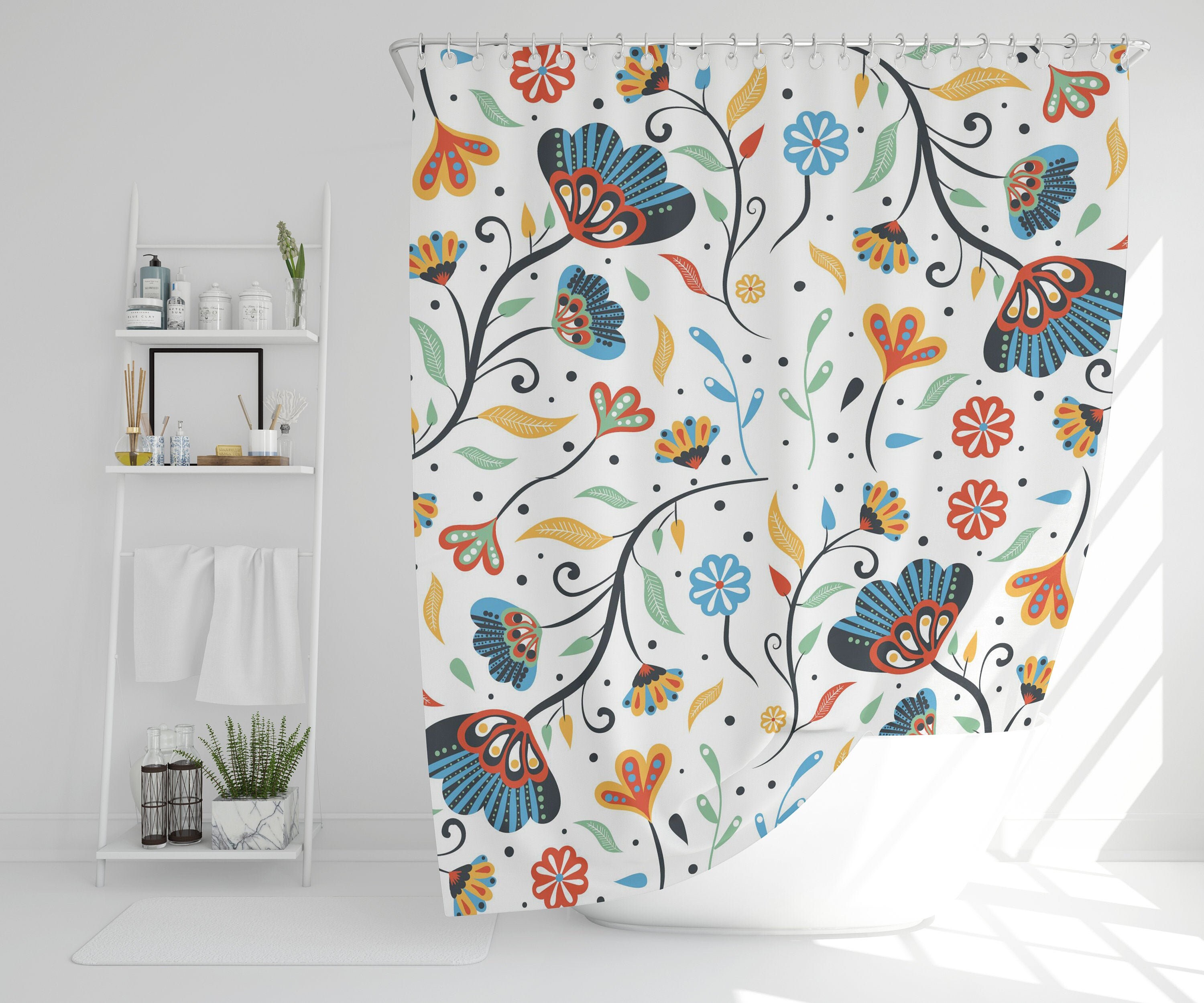 Disney Boho Colorful Floral Botanical Shower Curtain, Unique Gift and Eco-Friendly Polyester Waterproof Design