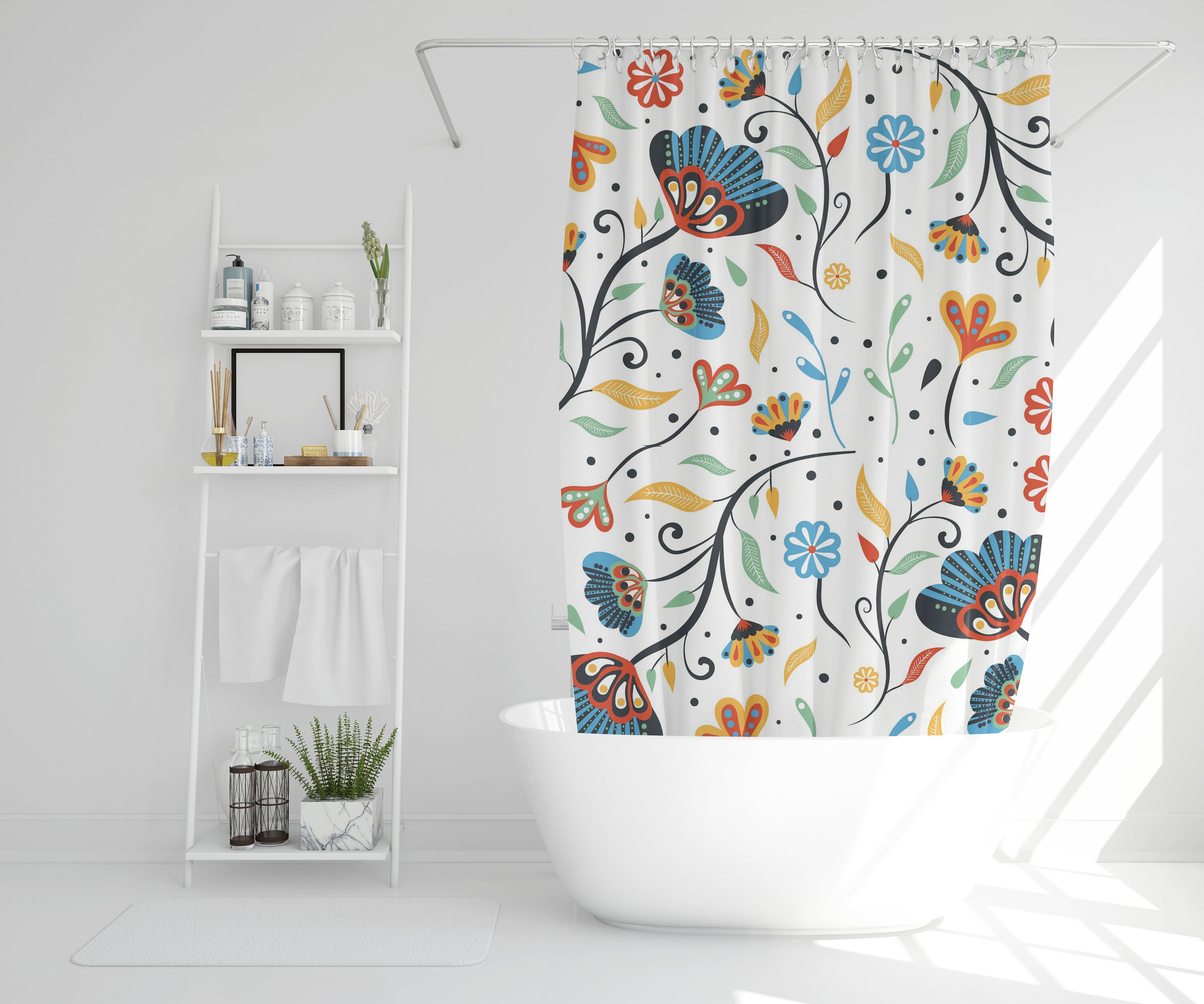 Disney Boho Colorful Floral Botanical Shower Curtain, Unique Gift and Eco-Friendly Polyester Waterproof Design - Image 2
