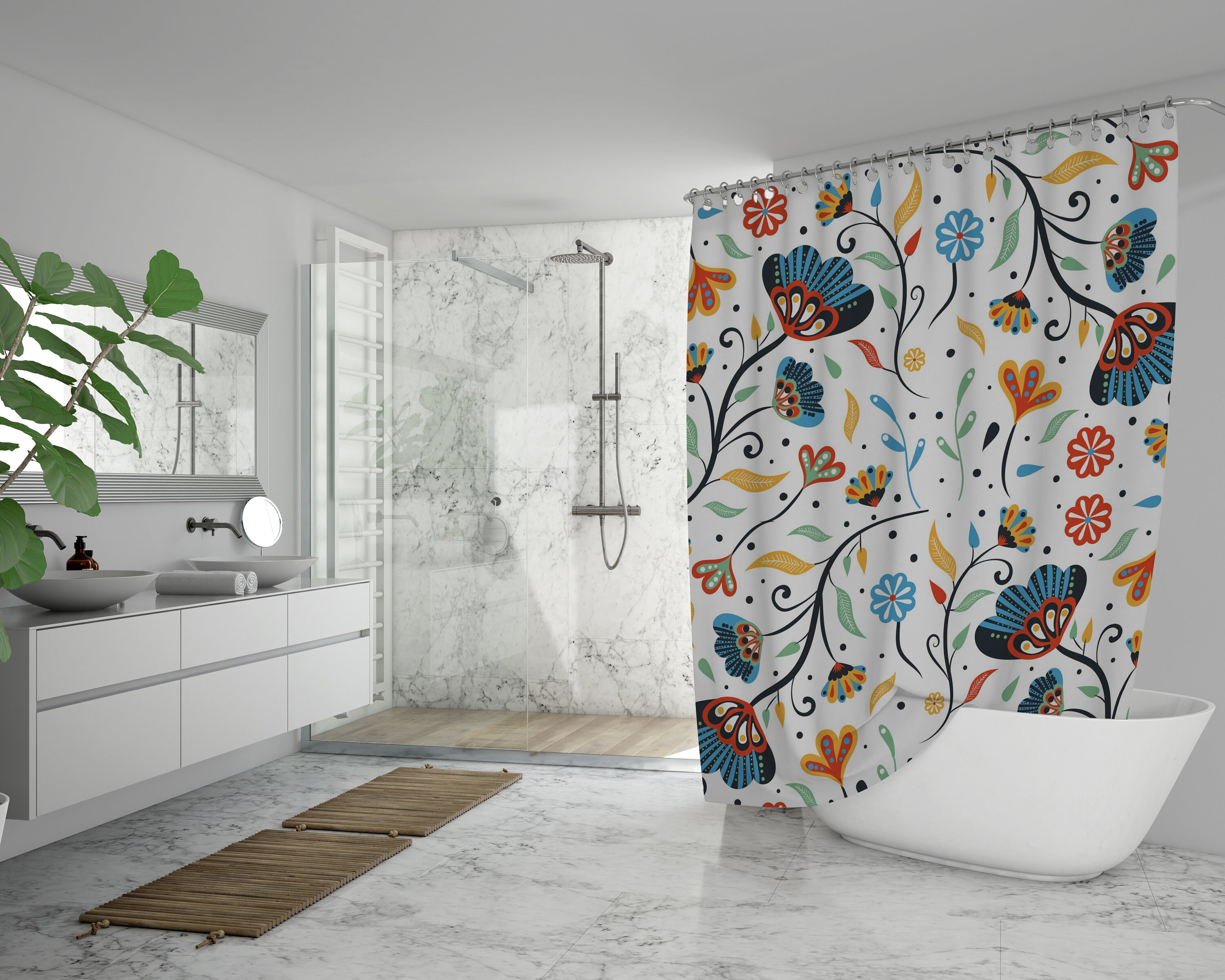Disney Boho Colorful Floral Botanical Shower Curtain, Unique Gift and Eco-Friendly Polyester Waterproof Design - Image 3