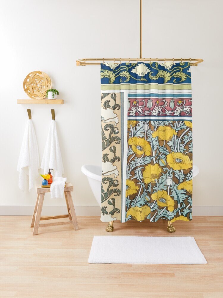 Disney Boho Floral Bathroom Shower Curtain, Artistic Style Design, Eco-Friendly and Chic with Hooks