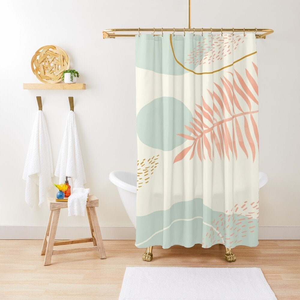 Disney Boho Floral Shower Curtain, Eco-Friendly and Waterproof, Summer Art Design with Recycled Material and Hooks