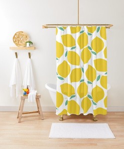 Disney Boho Lemon Shower Curtain, Fruits Curtain, Summer-themed and Eco-Friendly Waterproof Design with Hooks Included