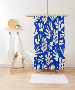 Disney Boho Mid-Century Abstract Patterns Blue Shower Curtain, Matisse Design