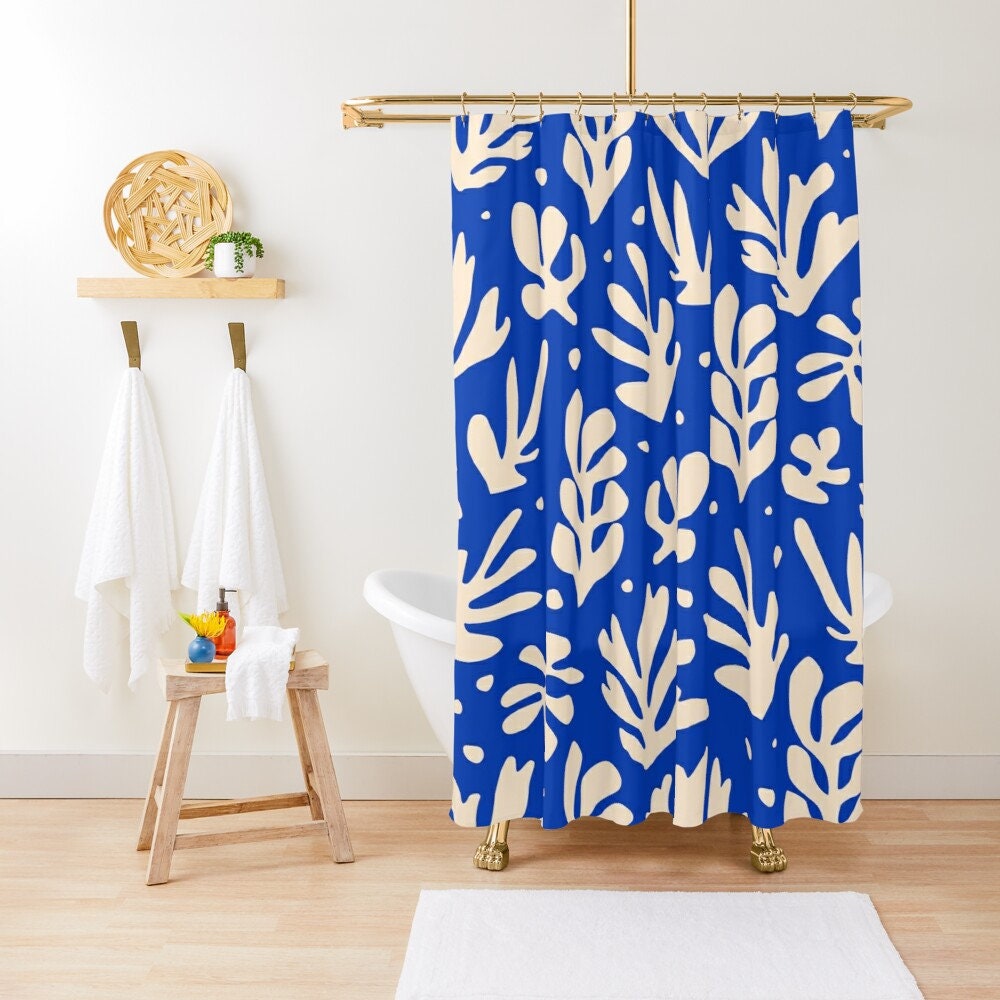 Disney Boho Mid-Century Abstract Patterns Blue Shower Curtain, Matisse Design - Image 2