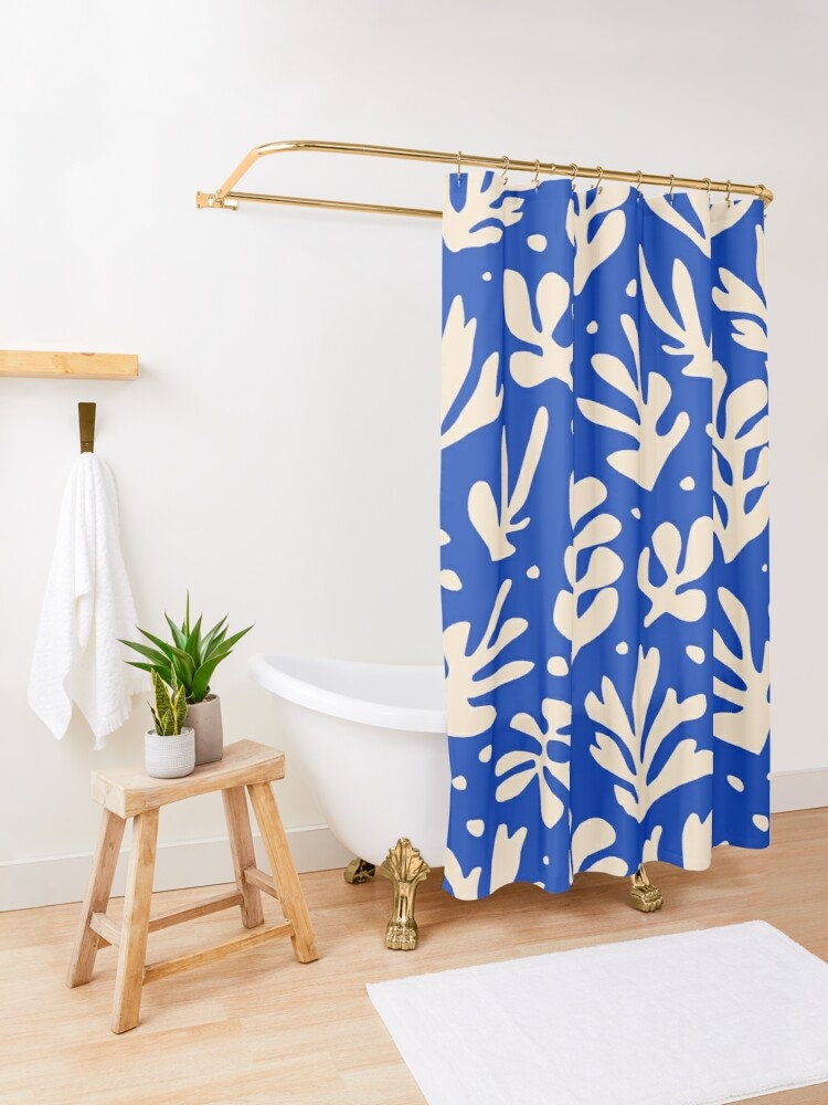 Disney Boho Mid-Century Abstract Patterns Blue Shower Curtain, Matisse Design - Image 3