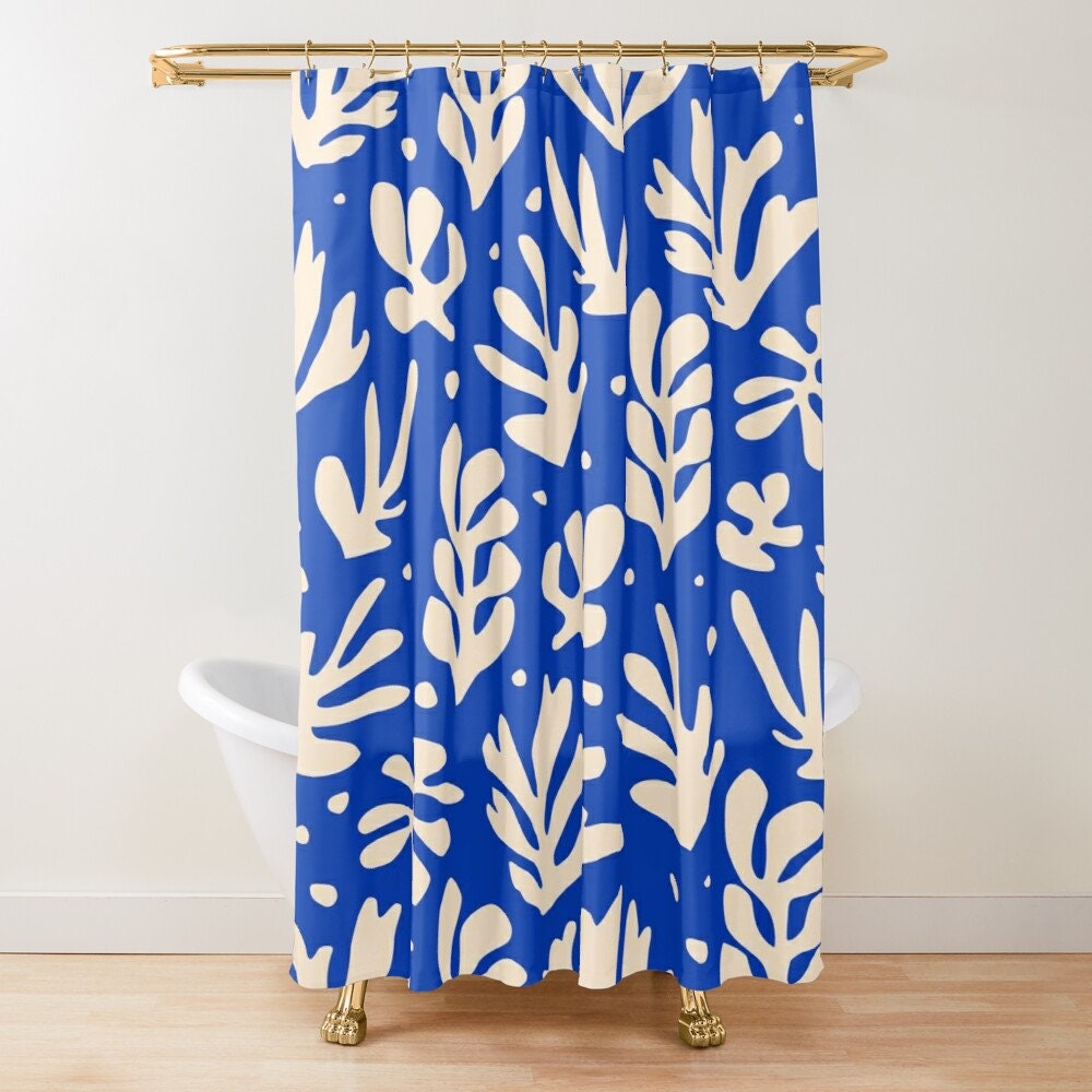 Disney Boho Mid-Century Abstract Patterns Blue Shower Curtain, Matisse Design - Image 4