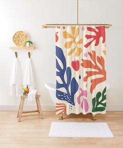 Disney Boho Mid-Century Abstract Plant Patterns Shower Curtain, Trendy and Eco-Friendly Waterproof Design