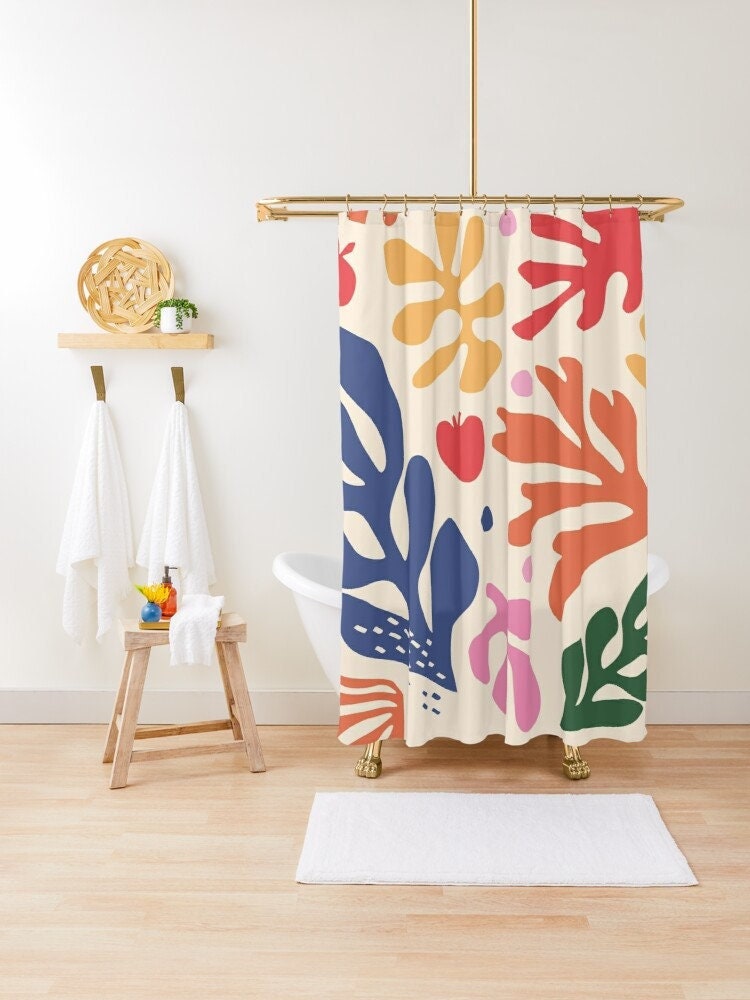Disney Boho Mid-Century Abstract Plant Patterns Shower Curtain, Trendy and Eco-Friendly Waterproof Design