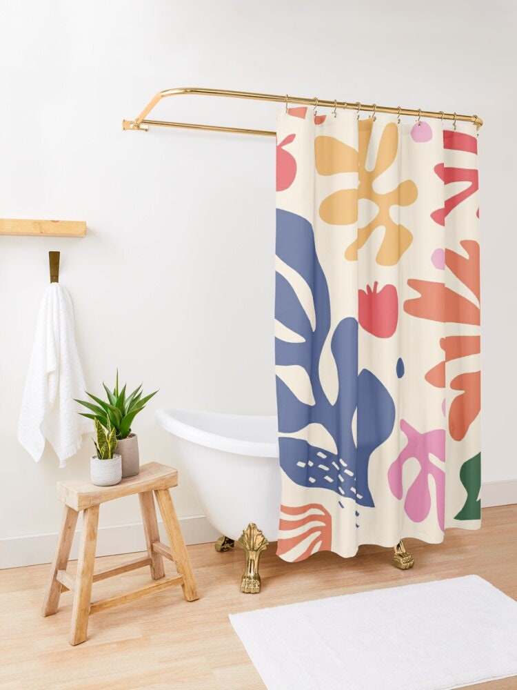 Disney Boho Mid-Century Abstract Plant Patterns Shower Curtain, Trendy and Eco-Friendly Waterproof Design - Image 2
