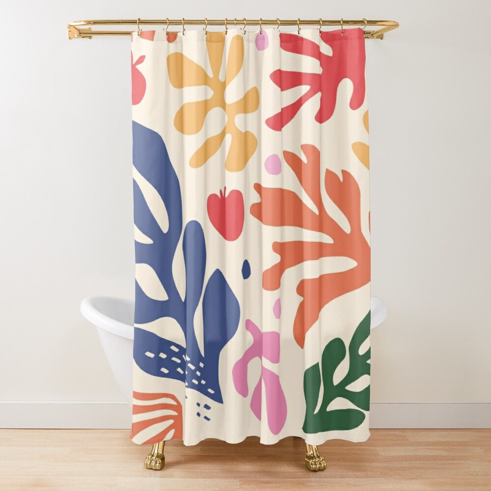 Disney Boho Mid-Century Abstract Plant Patterns Shower Curtain, Trendy and Eco-Friendly Waterproof Design - Image 4