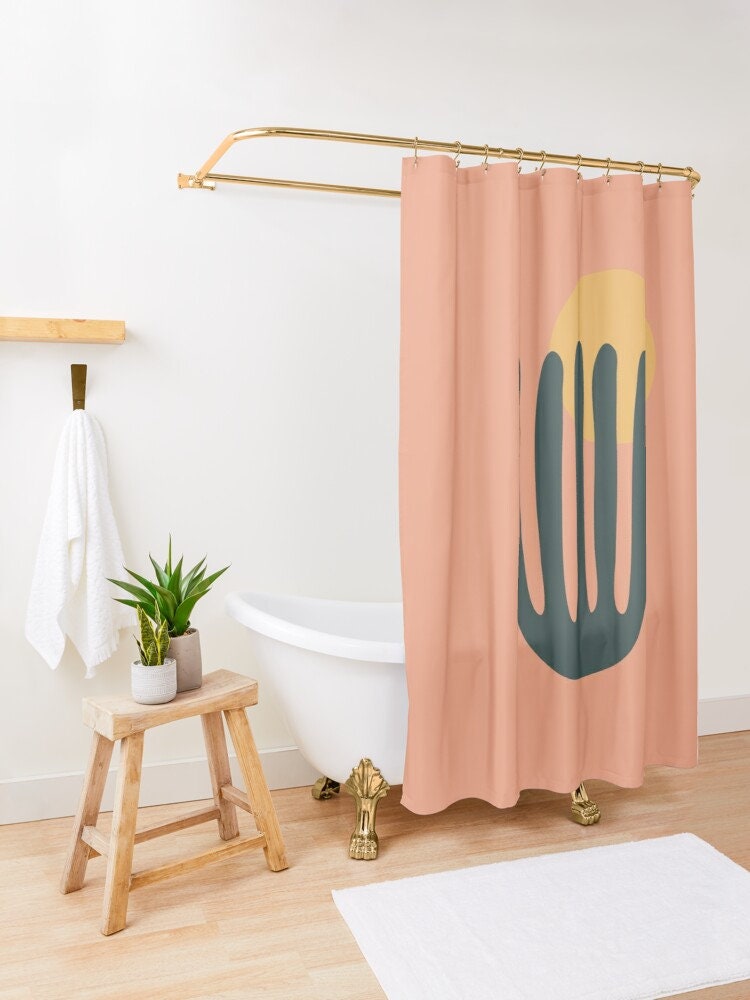 Disney Boho Mid-Century Cactus Abstract Patterns Shower Curtain - Image 2