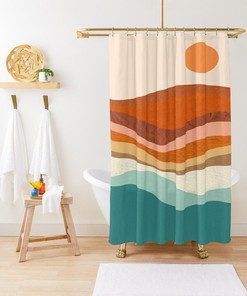Disney Boho Mid-Century Sunsets Shower Curtain, Abstract Muster, Trendy and Eco-Friendly Waterproof Design