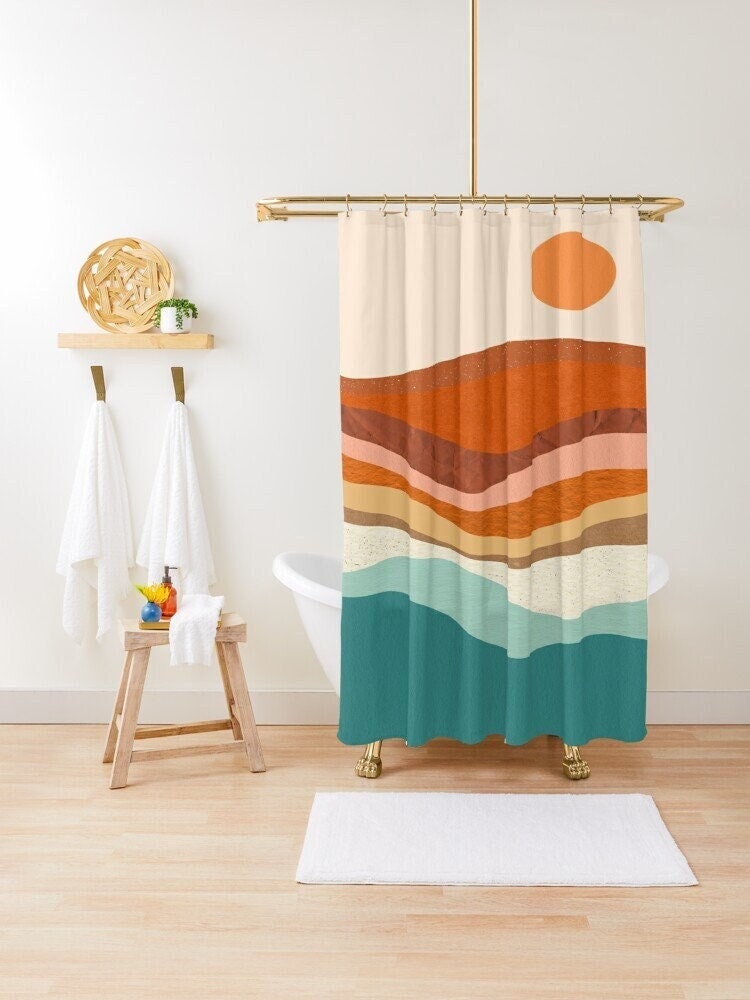 Disney Boho Mid-Century Sunsets Shower Curtain, Abstract Muster, Trendy and Eco-Friendly Waterproof Design - Image 2