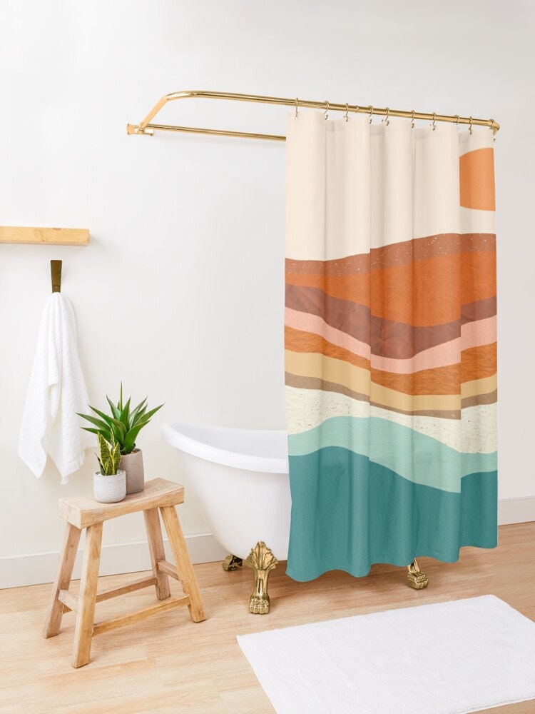 Disney Boho Mid-Century Sunsets Shower Curtain, Abstract Muster, Trendy and Eco-Friendly Waterproof Design - Image 3