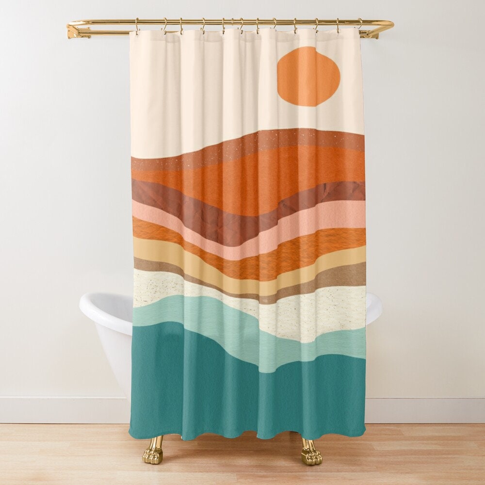 Disney Boho Mid-Century Sunsets Shower Curtain, Abstract Muster, Trendy and Eco-Friendly Waterproof Design - Image 4