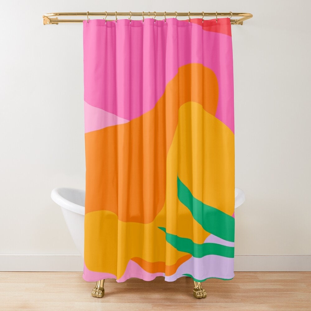 Disney Boho Tropical Shower Curtain, Colorful Abstract Decor made of Eco-Friendly Material with Hooks Included - Image 2