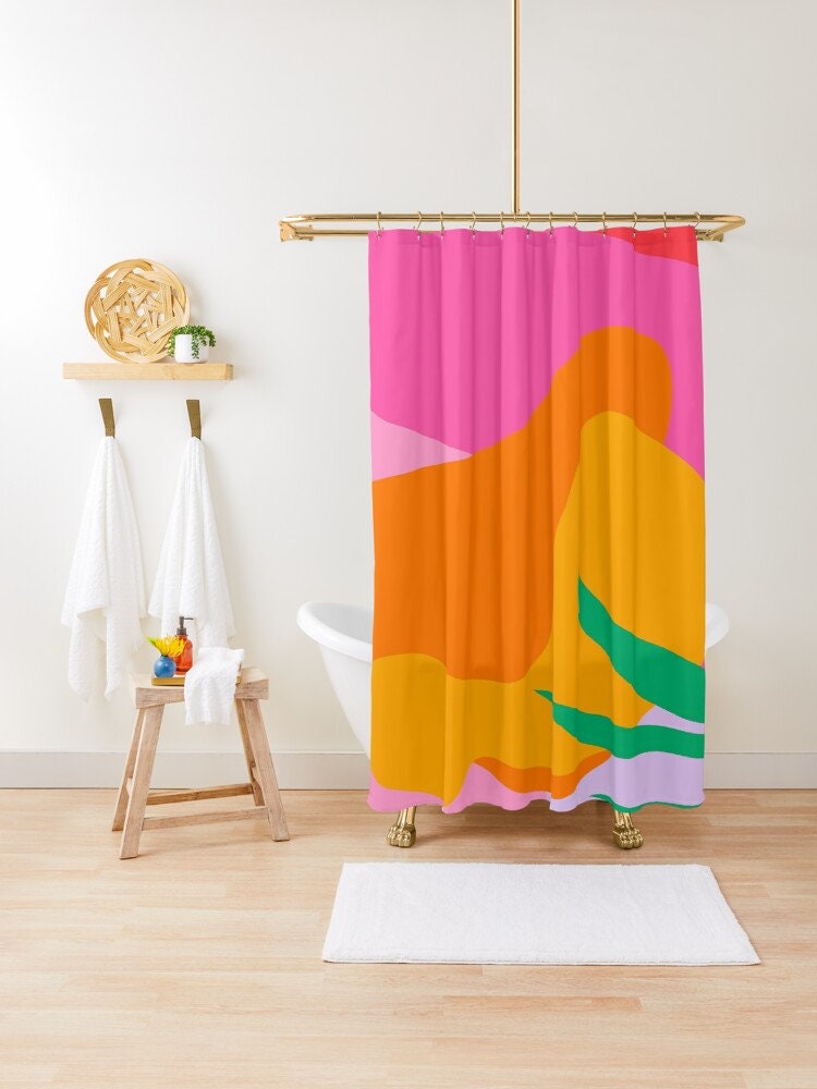 Disney Boho Tropical Shower Curtain, Colorful Abstract Decor made of Eco-Friendly Material with Hooks Included - Image 3