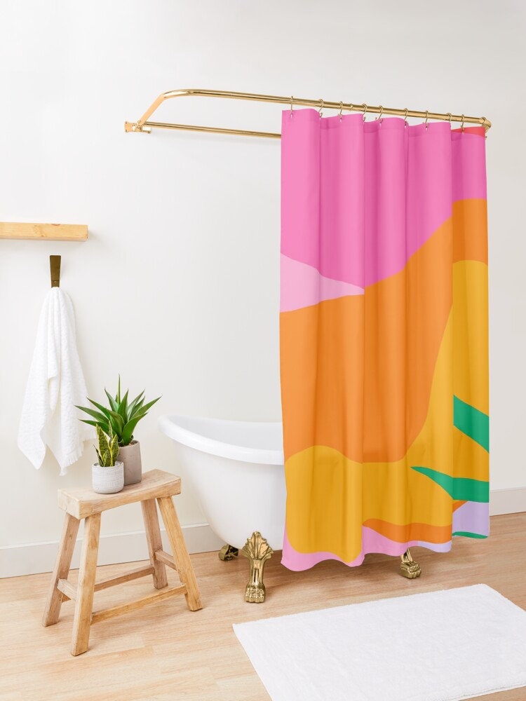 Disney Boho Tropical Shower Curtain, Colorful Abstract Decor made of Eco-Friendly Material with Hooks Included - Image 4