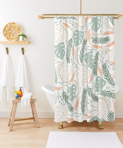 Disney Botanic Shower Curtain, Boho Leaves Bathroom Decor, Waterproof and Eco-Friendly Material with Hooks Included