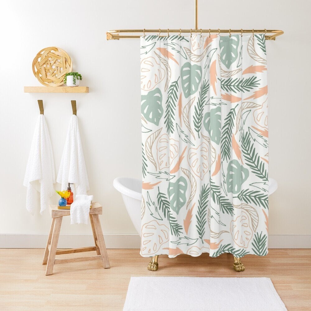 Disney Botanic Shower Curtain, Boho Leaves Bathroom Decor, Waterproof and Eco-Friendly Material with Hooks Included