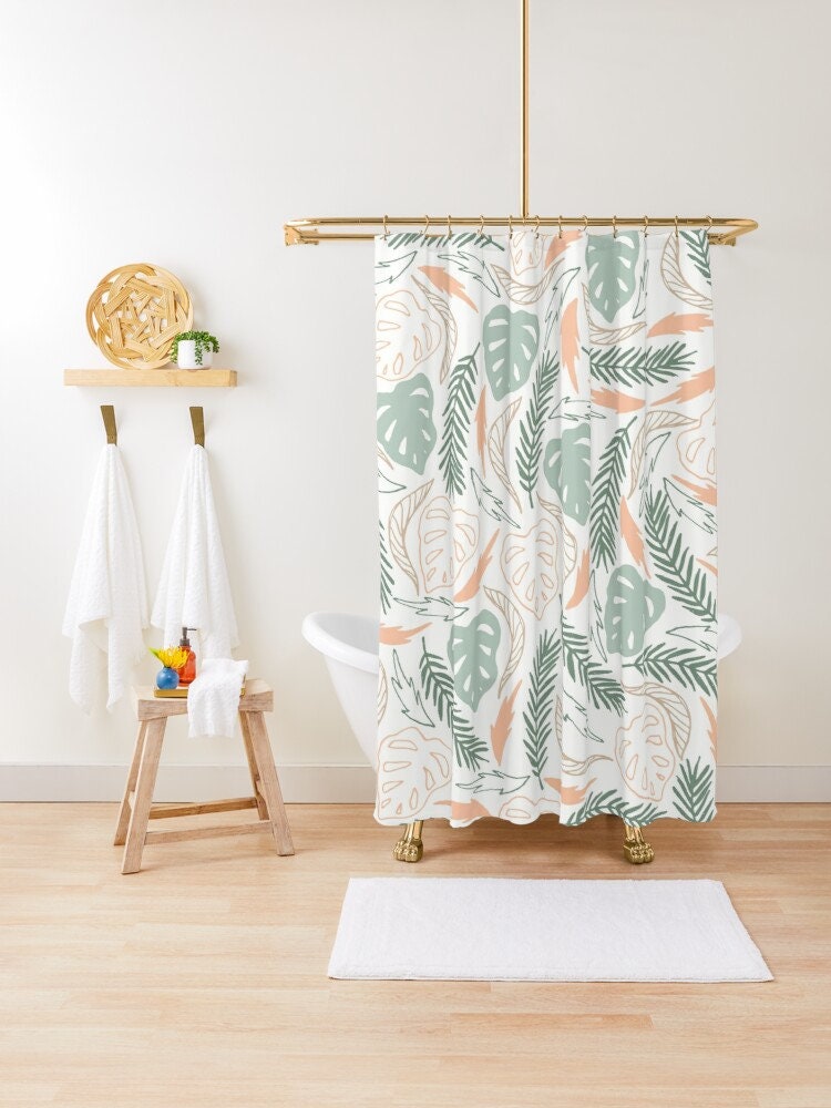 Disney Botanic Shower Curtain, Boho Leaves Bathroom Decor, Waterproof and Eco-Friendly Material with Hooks Included - Image 2
