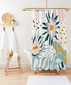 Disney Chic Floral Boho Shower Curtain, Eco-Friendly and Waterproof Material, House Warming Gift with Hooks Included