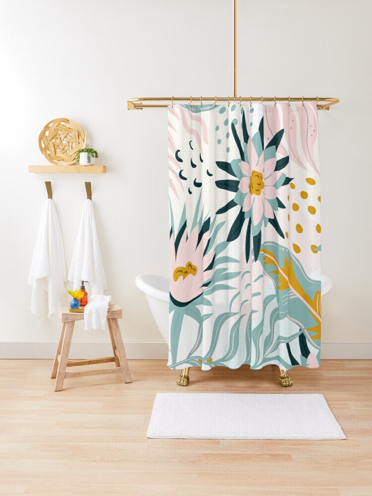 Disney Chic Floral Boho Shower Curtain, Eco-Friendly and Waterproof Material, House Warming Gift with Hooks Included - Image 2