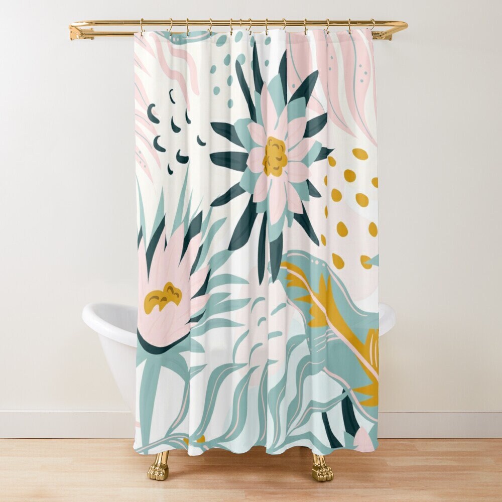 Disney Chic Floral Boho Shower Curtain, Eco-Friendly and Waterproof Material, House Warming Gift with Hooks Included - Image 3