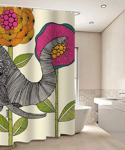 Disney Elephant & Pink Flower Shower Curtain, Cute Africa Safari Animal Wildlife Kids Children Bathroom