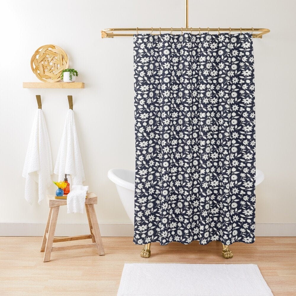 Disney Floral Boho Black and White Shower Curtain, Eco-Friendly Material, Chic and Waterproof with Hooks Included