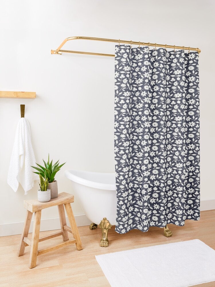 Disney Floral Boho Black and White Shower Curtain, Eco-Friendly Material, Chic and Waterproof with Hooks Included - Image 2