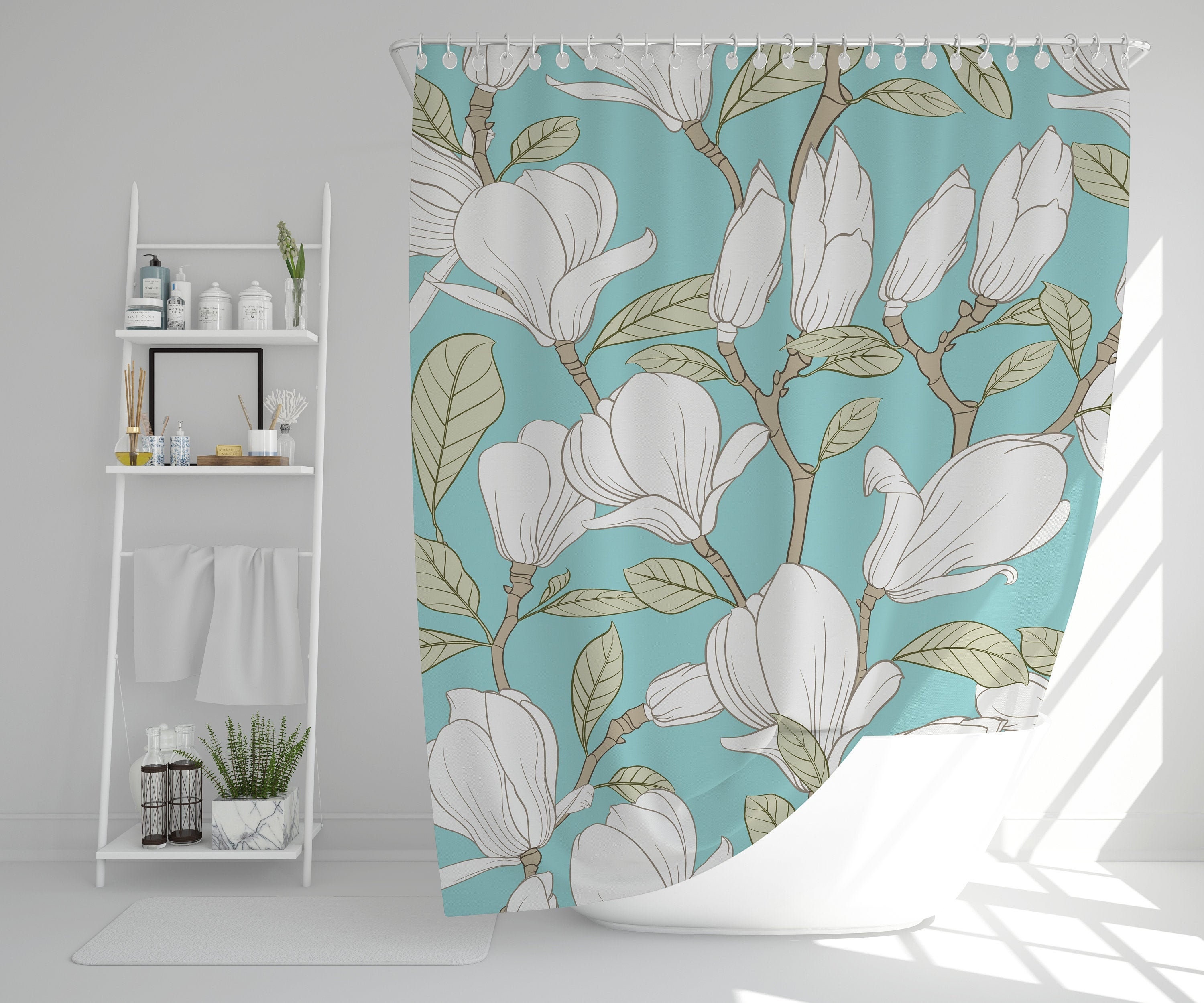 Disney Floral Boho Shower Curtain, Botanical Curtain with Unique Gift Art Decor