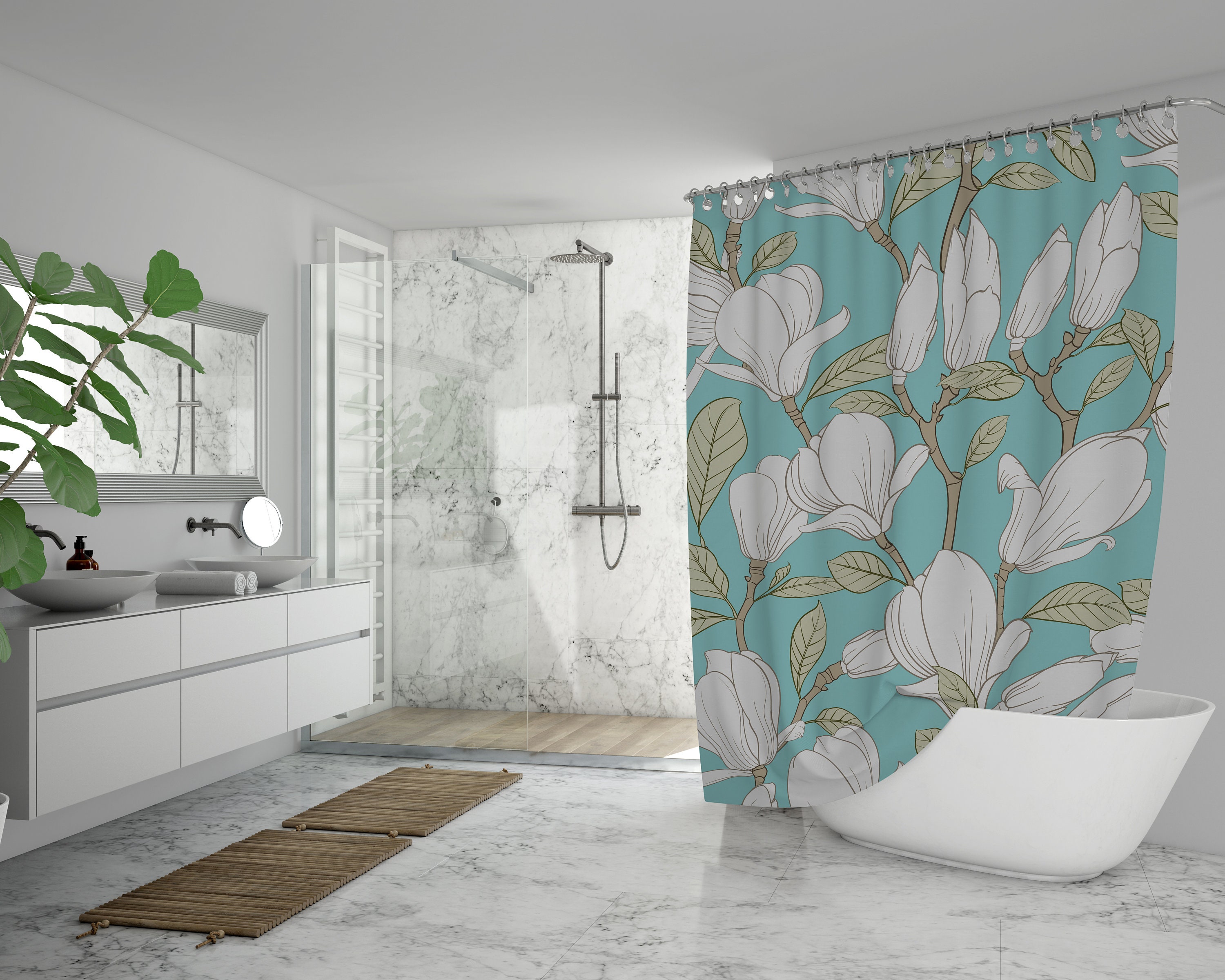 Disney Floral Boho Shower Curtain, Botanical Curtain with Unique Gift Art Decor - Image 3