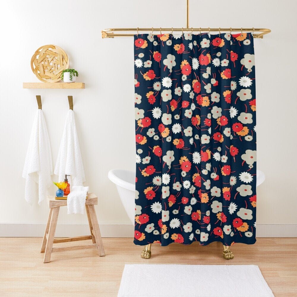 Disney Floral Colorful Shower Curtain, Boho Chic Decor, Flowers, Eco-Friendly and Waterproof Material