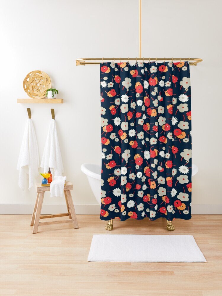Disney Floral Colorful Shower Curtain, Boho Chic Decor, Flowers, Eco-Friendly and Waterproof Material - Image 2